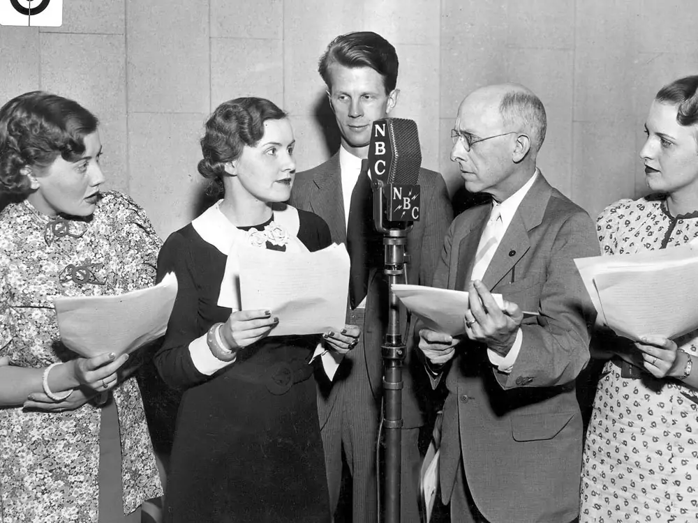 The cast of the NBC radio show Oxydol's Own Ma Perkins in 1933. Ma Perkins was the first daytime radio serial sponsored by the Procter & Gamble Co.